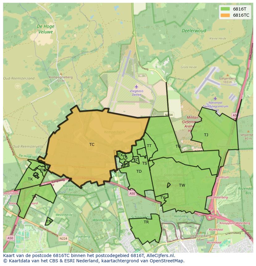Afbeelding van het postcodegebied 6816 TC op de kaart.