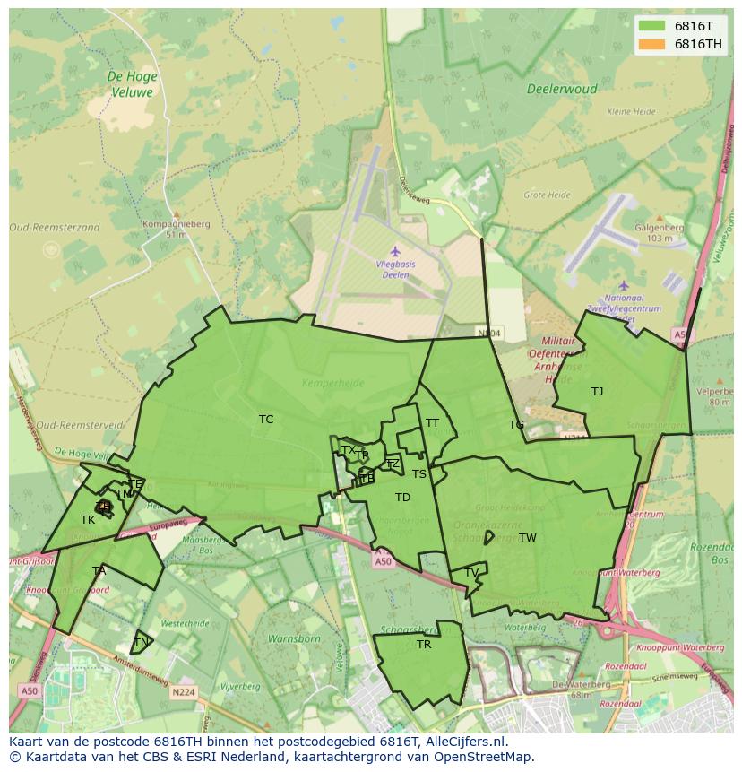 Afbeelding van het postcodegebied 6816 TH op de kaart.