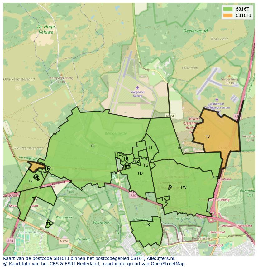 Afbeelding van het postcodegebied 6816 TJ op de kaart.