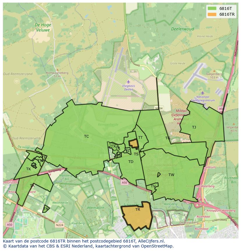 Afbeelding van het postcodegebied 6816 TR op de kaart.