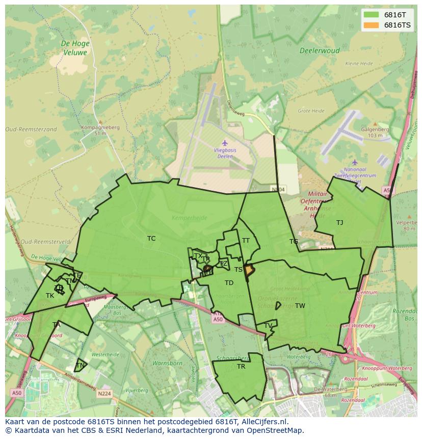 Afbeelding van het postcodegebied 6816 TS op de kaart.
