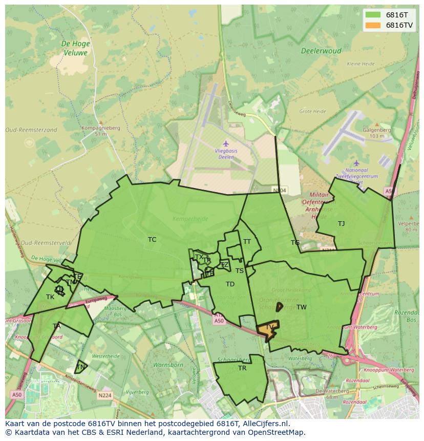 Afbeelding van het postcodegebied 6816 TV op de kaart.