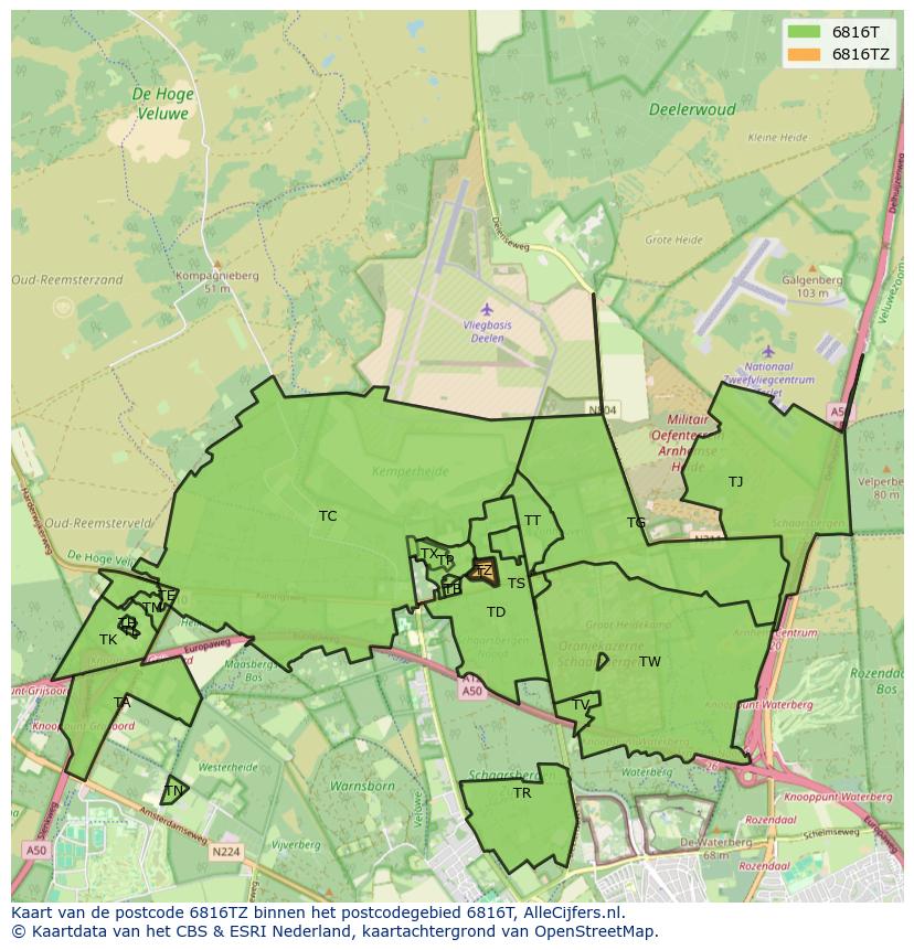 Afbeelding van het postcodegebied 6816 TZ op de kaart.