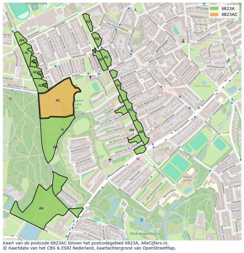 Afbeelding van het postcodegebied 6823 AC op de kaart.
