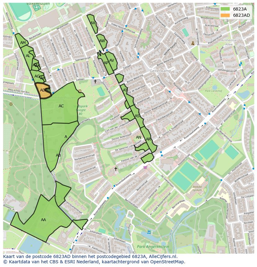 Afbeelding van het postcodegebied 6823 AD op de kaart.