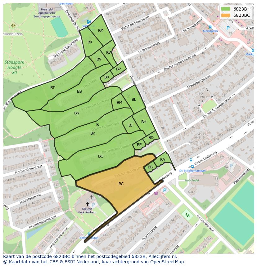 Afbeelding van het postcodegebied 6823 BC op de kaart.