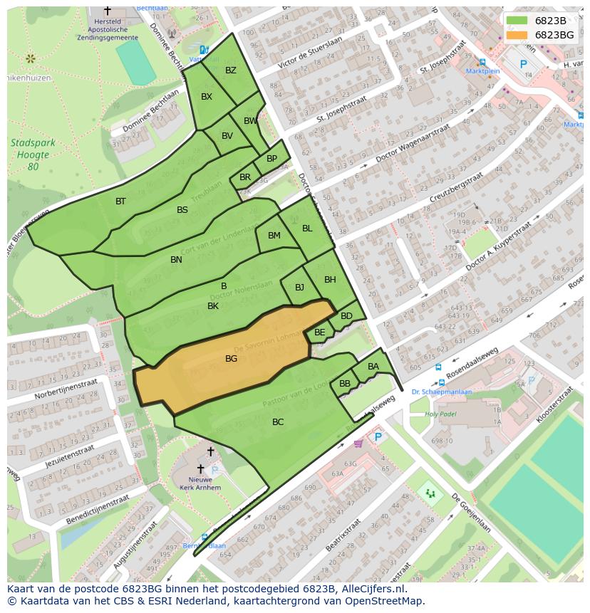 Afbeelding van het postcodegebied 6823 BG op de kaart.