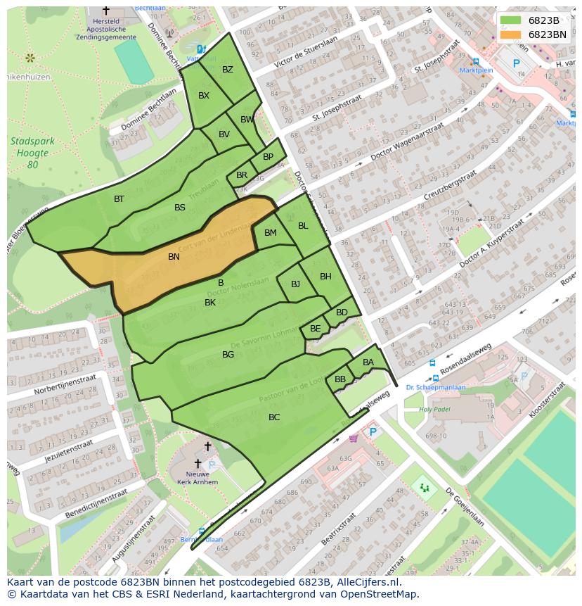 Afbeelding van het postcodegebied 6823 BN op de kaart.