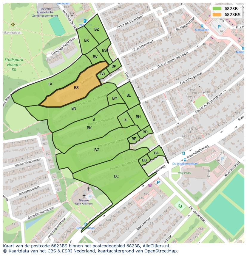 Afbeelding van het postcodegebied 6823 BS op de kaart.