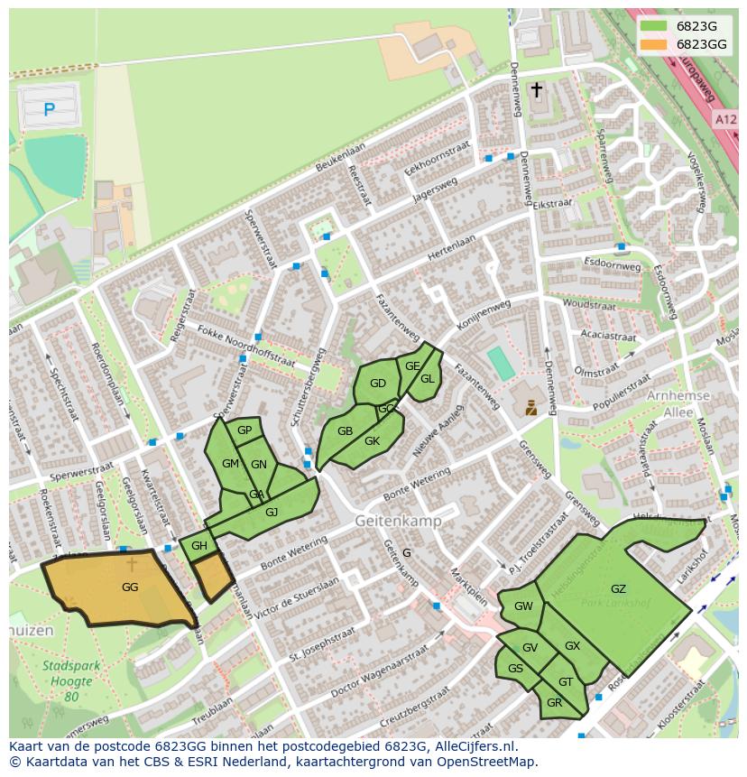 Afbeelding van het postcodegebied 6823 GG op de kaart.