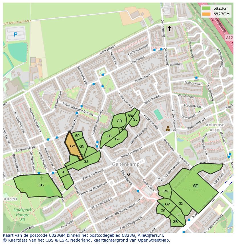 Afbeelding van het postcodegebied 6823 GM op de kaart.