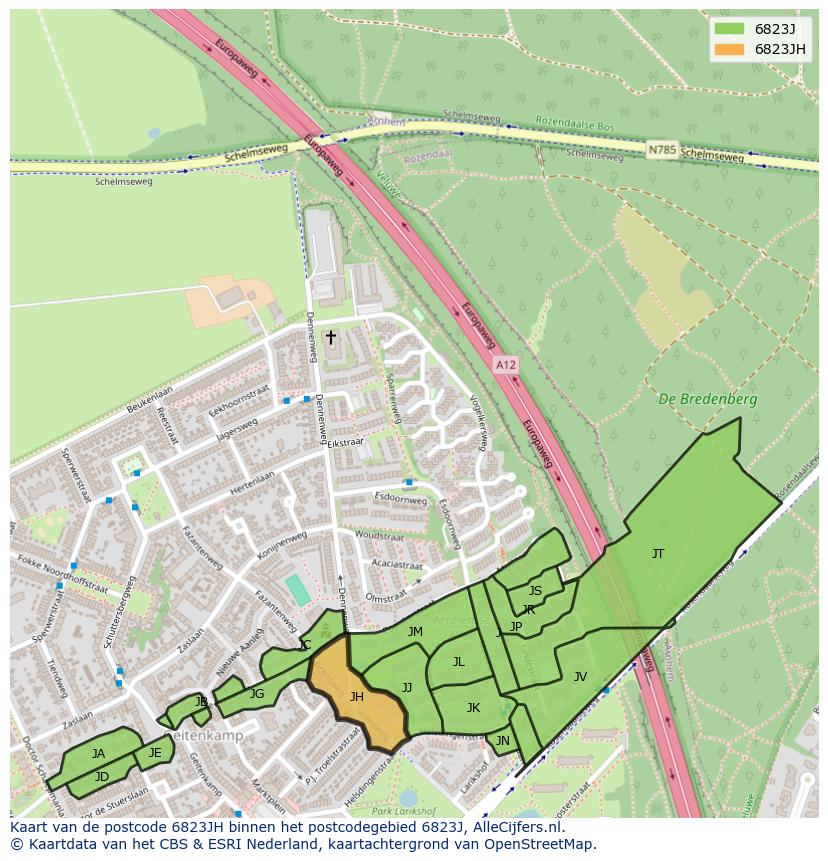 Afbeelding van het postcodegebied 6823 JH op de kaart.
