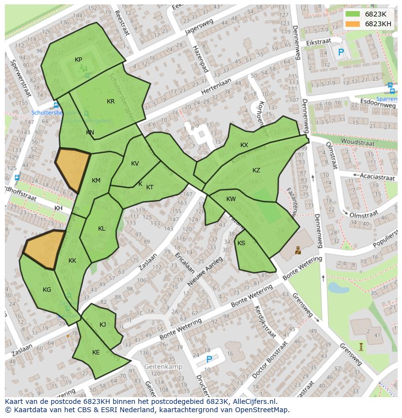 Afbeelding van het postcodegebied 6823 KH op de kaart.