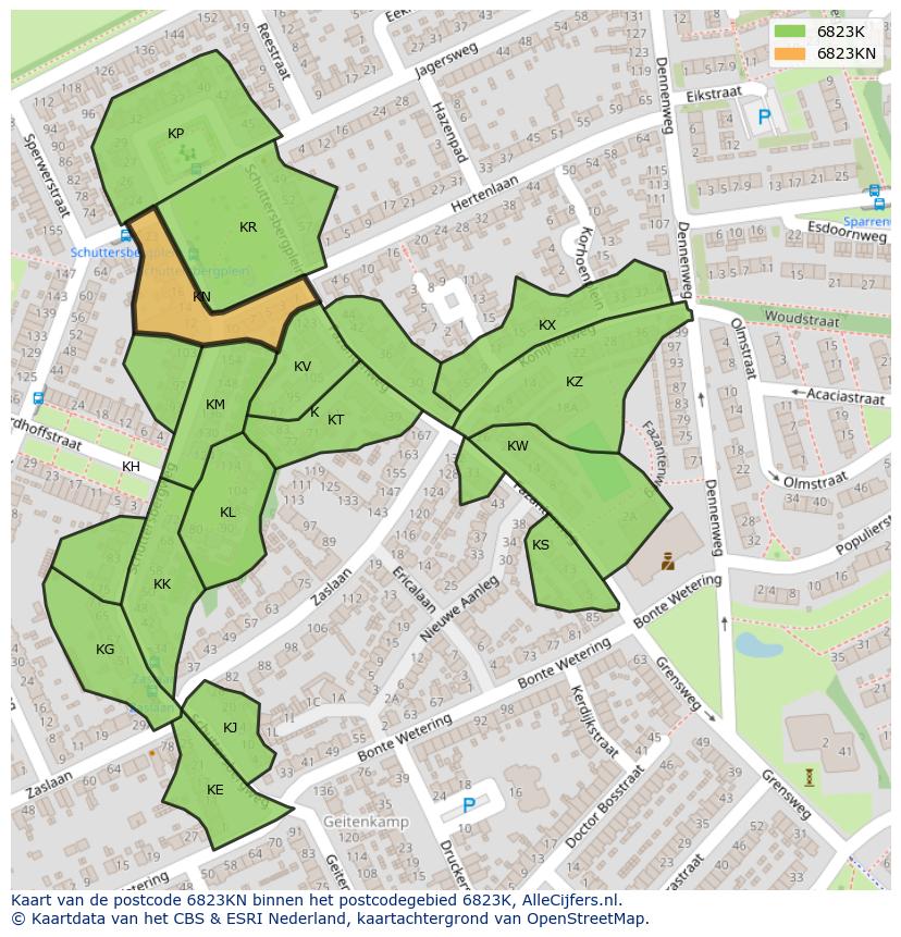 Afbeelding van het postcodegebied 6823 KN op de kaart.