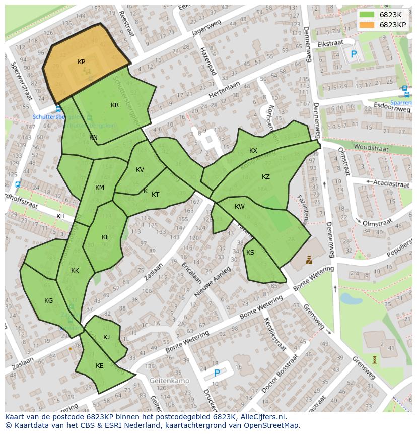 Afbeelding van het postcodegebied 6823 KP op de kaart.