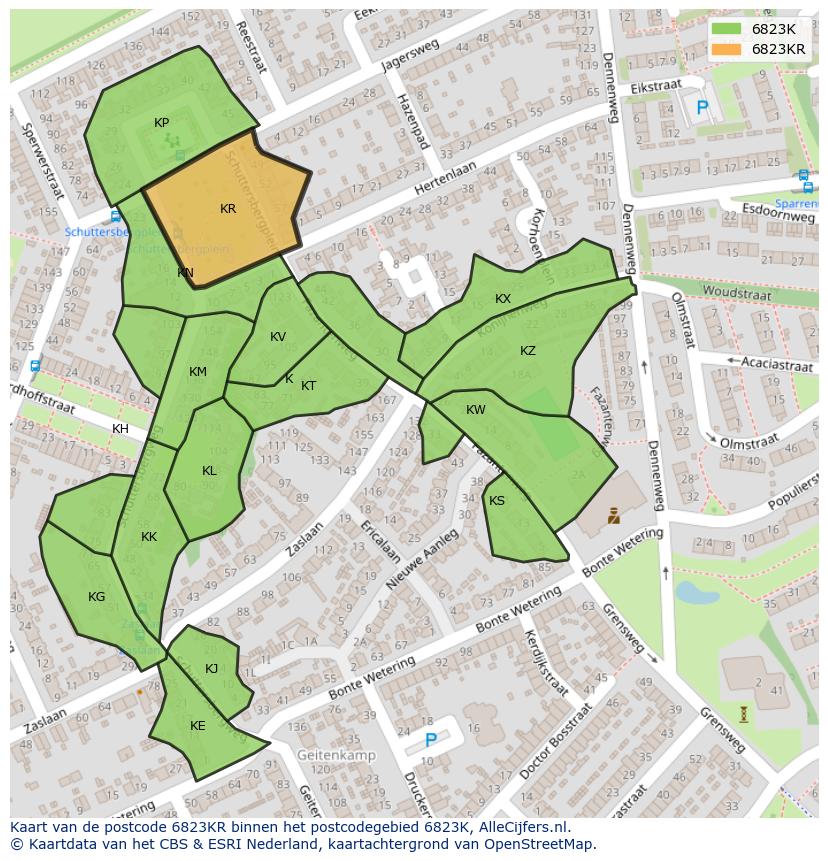 Afbeelding van het postcodegebied 6823 KR op de kaart.
