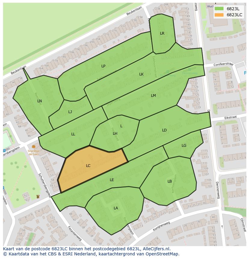 Afbeelding van het postcodegebied 6823 LC op de kaart.