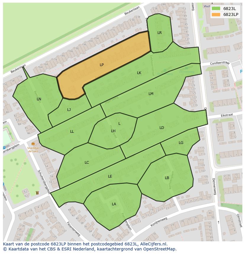 Afbeelding van het postcodegebied 6823 LP op de kaart.