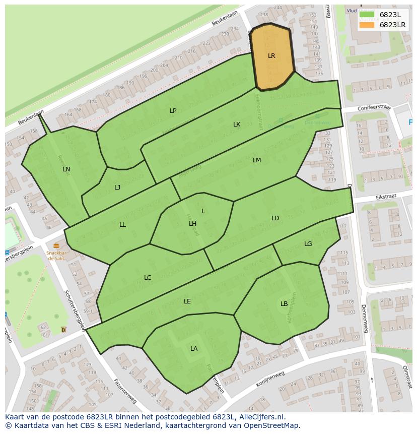 Afbeelding van het postcodegebied 6823 LR op de kaart.