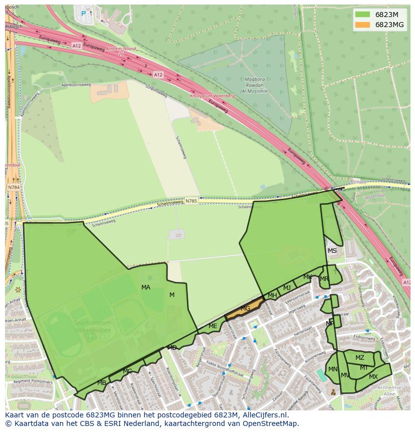 Afbeelding van het postcodegebied 6823 MG op de kaart.