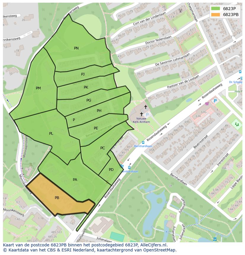 Afbeelding van het postcodegebied 6823 PB op de kaart.