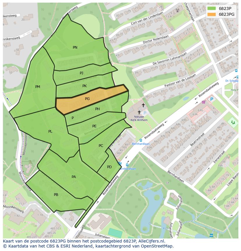 Afbeelding van het postcodegebied 6823 PG op de kaart.