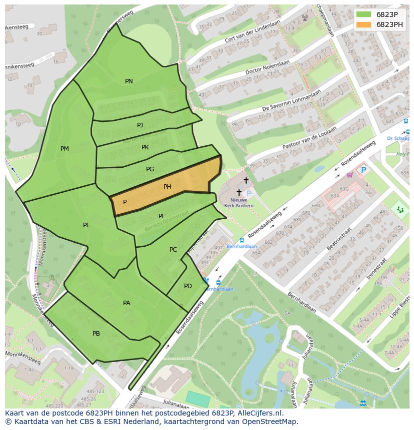 Afbeelding van het postcodegebied 6823 PH op de kaart.