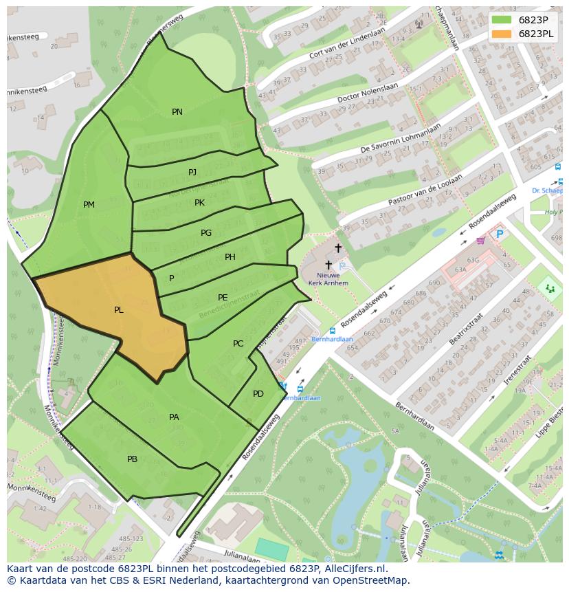 Afbeelding van het postcodegebied 6823 PL op de kaart.