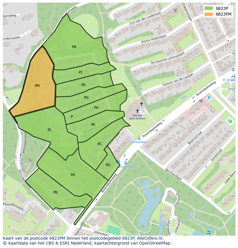 Afbeelding van het postcodegebied 6823 PM op de kaart.