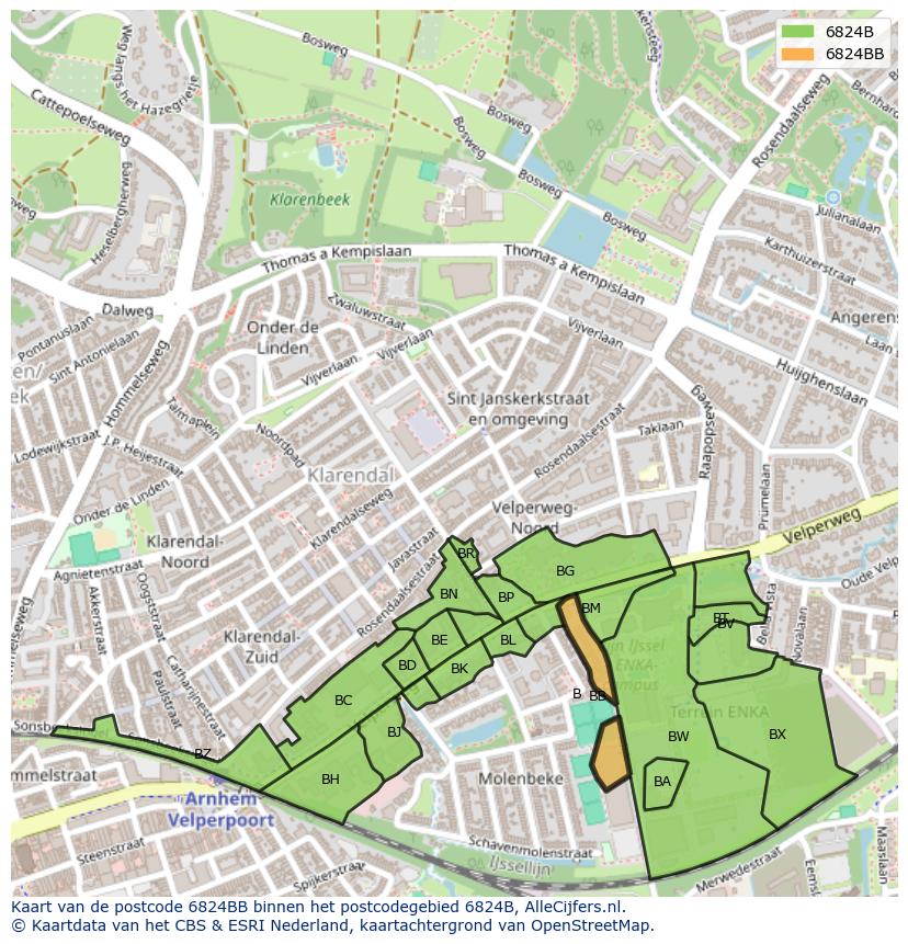 Afbeelding van het postcodegebied 6824 BB op de kaart.