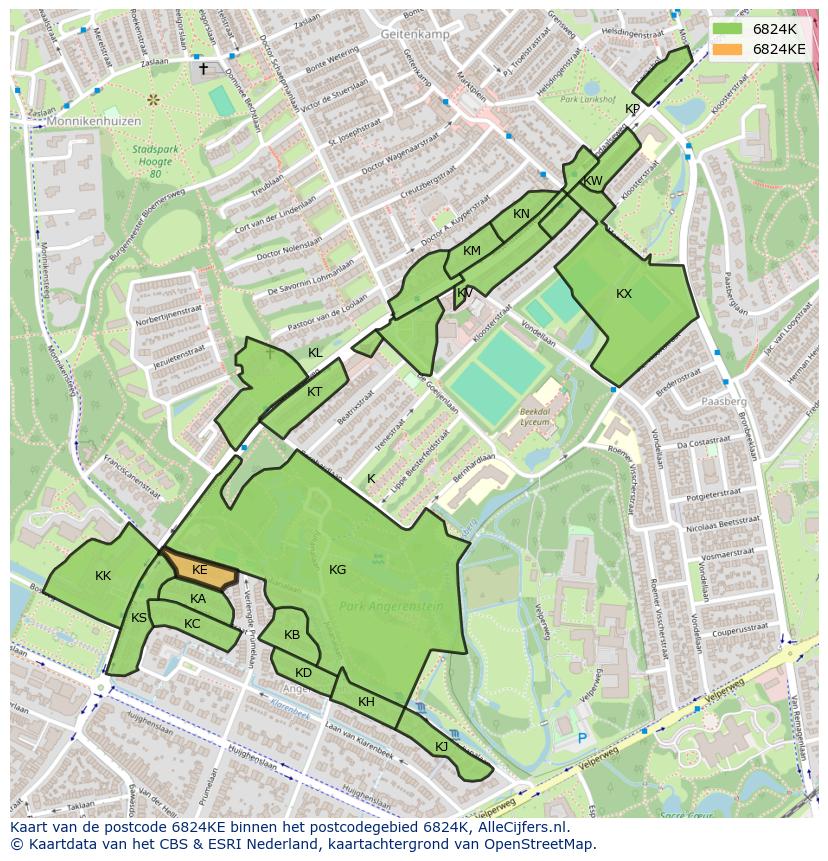 Afbeelding van het postcodegebied 6824 KE op de kaart.