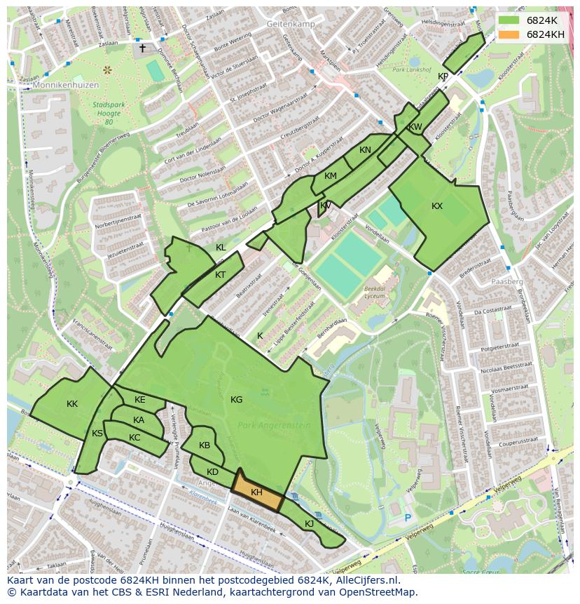 Afbeelding van het postcodegebied 6824 KH op de kaart.