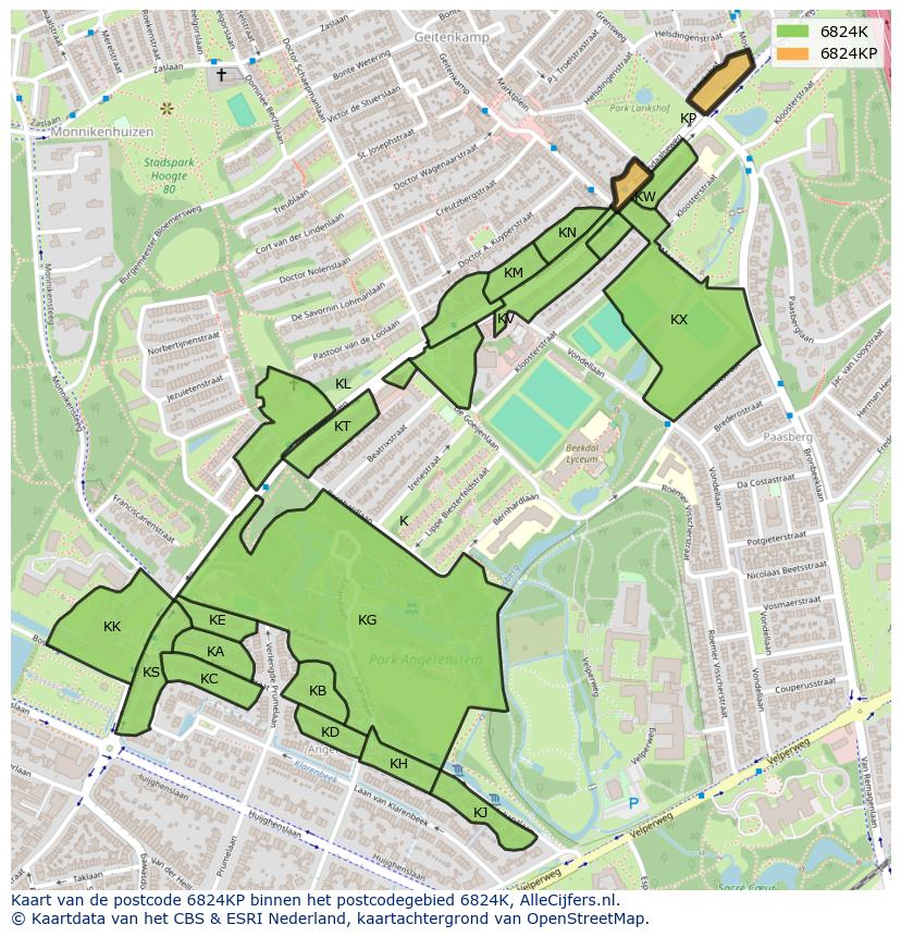 Afbeelding van het postcodegebied 6824 KP op de kaart.