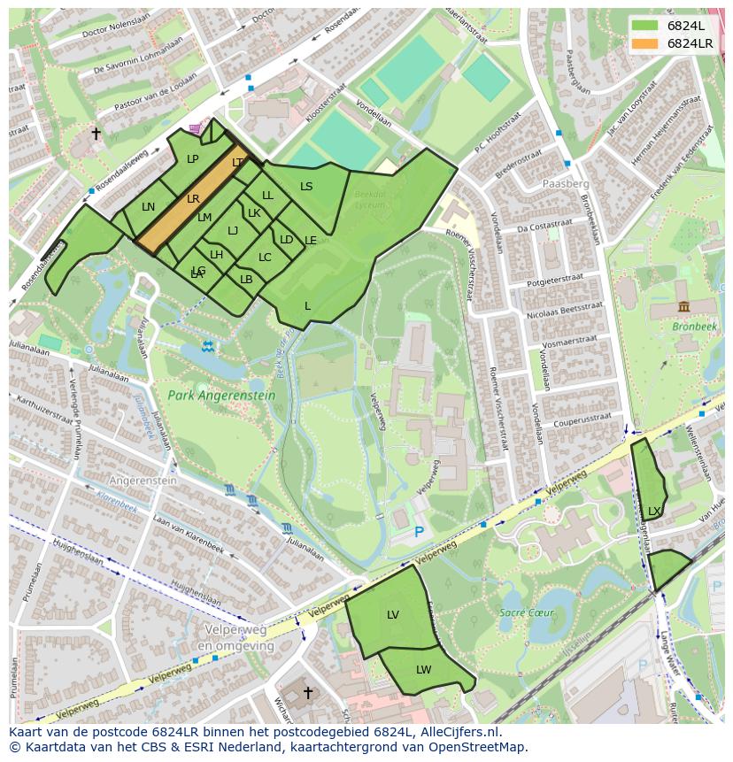 Afbeelding van het postcodegebied 6824 LR op de kaart.