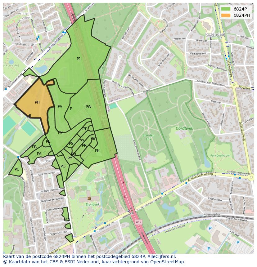 Afbeelding van het postcodegebied 6824 PH op de kaart.