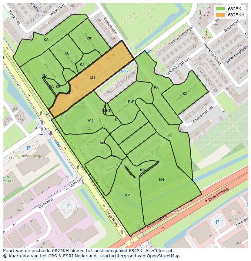 Afbeelding van het postcodegebied 6825 KH op de kaart.