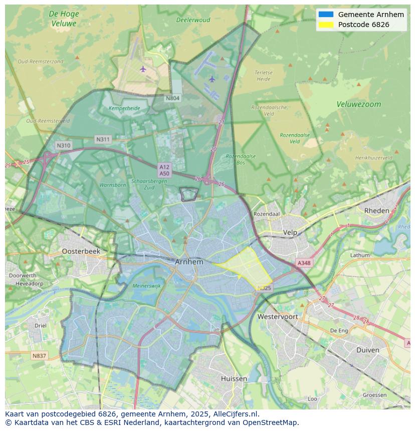 Afbeelding van het postcodegebied 6826 op de kaart.