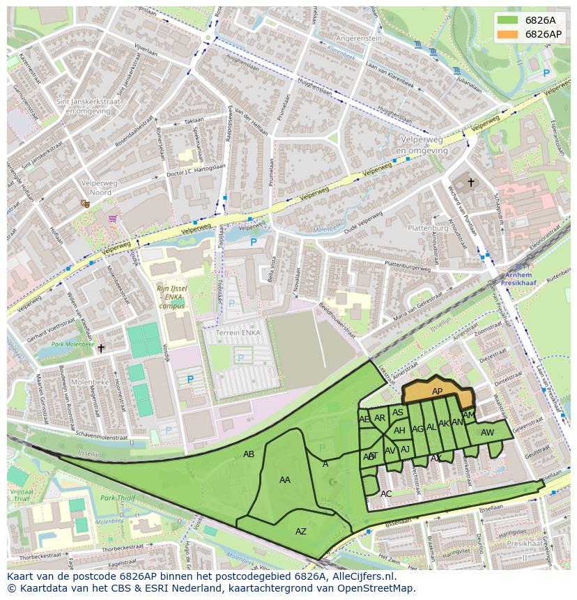 Afbeelding van het postcodegebied 6826 AP op de kaart.