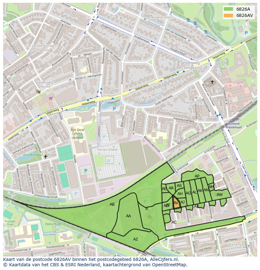 Afbeelding van het postcodegebied 6826 AV op de kaart.