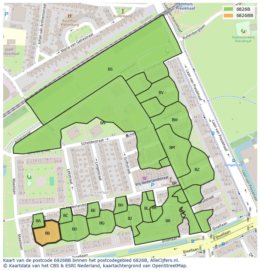 Afbeelding van het postcodegebied 6826 BB op de kaart.