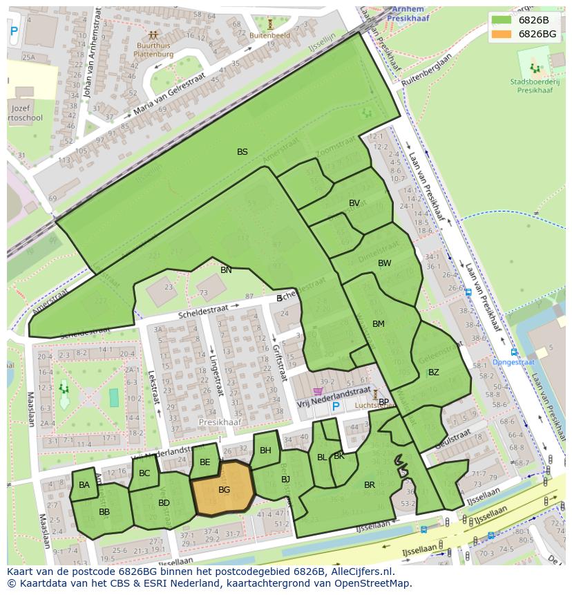 Afbeelding van het postcodegebied 6826 BG op de kaart.