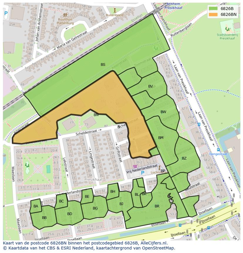 Afbeelding van het postcodegebied 6826 BN op de kaart.