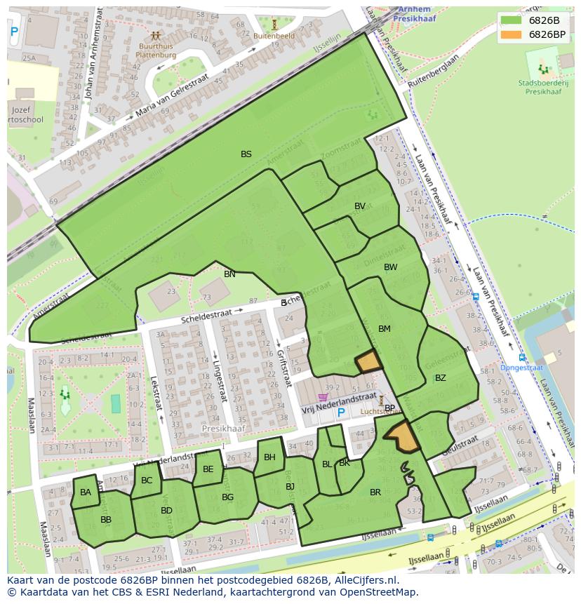Afbeelding van het postcodegebied 6826 BP op de kaart.