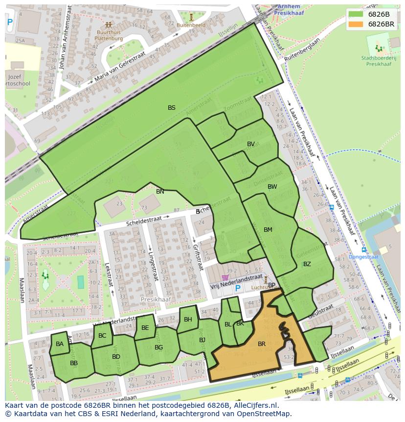 Afbeelding van het postcodegebied 6826 BR op de kaart.