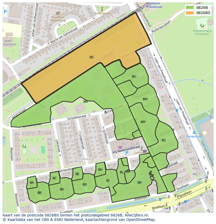Afbeelding van het postcodegebied 6826 BS op de kaart.