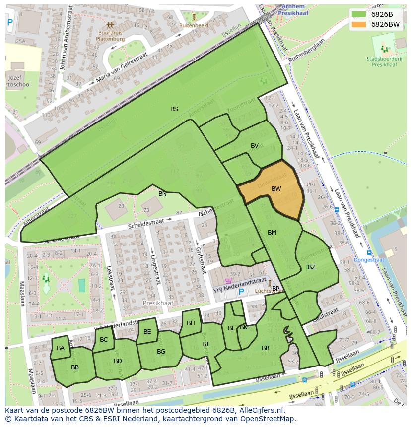 Afbeelding van het postcodegebied 6826 BW op de kaart.