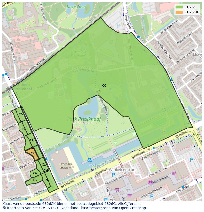 Afbeelding van het postcodegebied 6826 CK op de kaart.