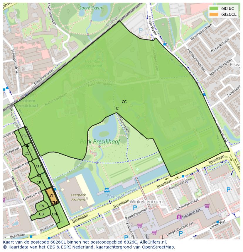Afbeelding van het postcodegebied 6826 CL op de kaart.