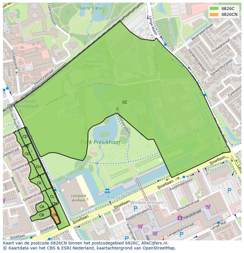Afbeelding van het postcodegebied 6826 CN op de kaart.