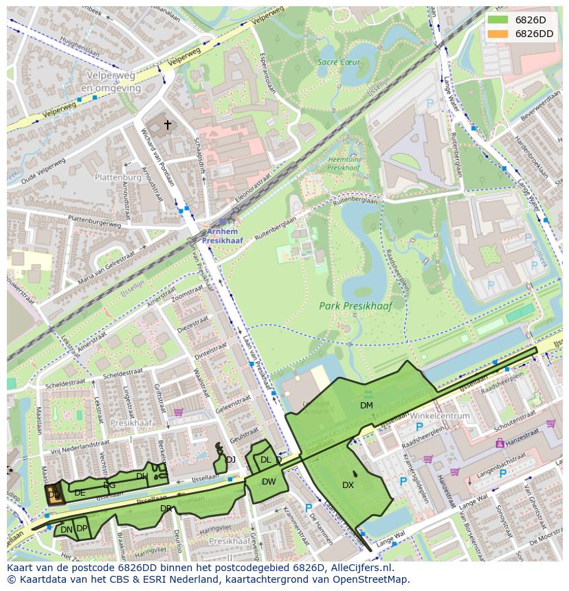 Afbeelding van het postcodegebied 6826 DD op de kaart.